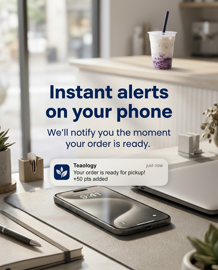 Post 05 design: phone on an office desk with an order ready notification
