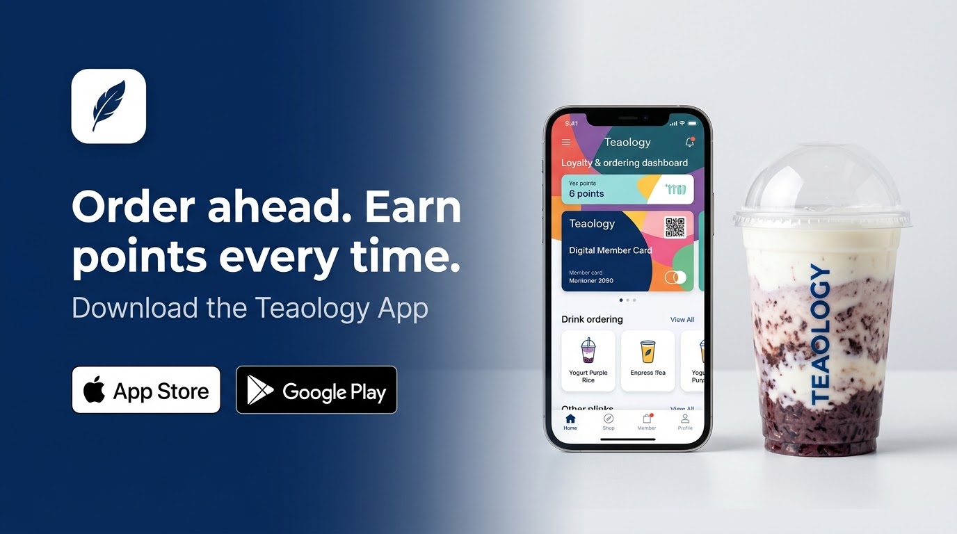 Post 10 design: wide Facebook cover with headline, store badges, phone and cup